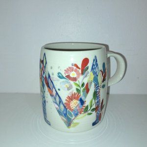 Anthropologie Starla Halfmann Petal Palette Floral Monogram M Coffee Tea Mug